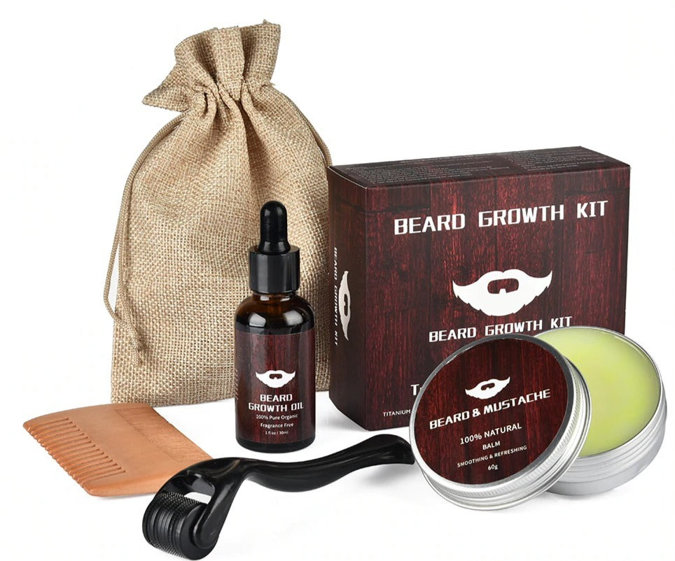 Beard Growth Kit | Oil Enhancer Nourishing Balm Hair Conditioner set with Comb Roller Facial Care Men