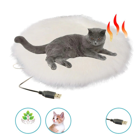 USB Plush  Heated Cat Bed Constant Temperature Cat Heating Pad Portable Cat Winter Sleep Roud Cushion