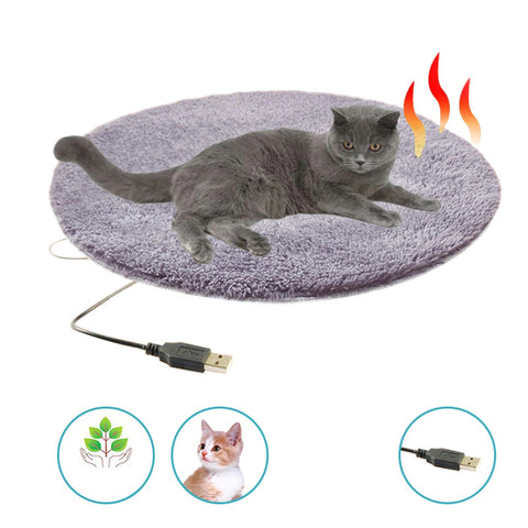 USB Plush  Heated Cat Bed Constant Temperature Cat Heating Pad Portable Cat Winter Sleep Roud Cushion