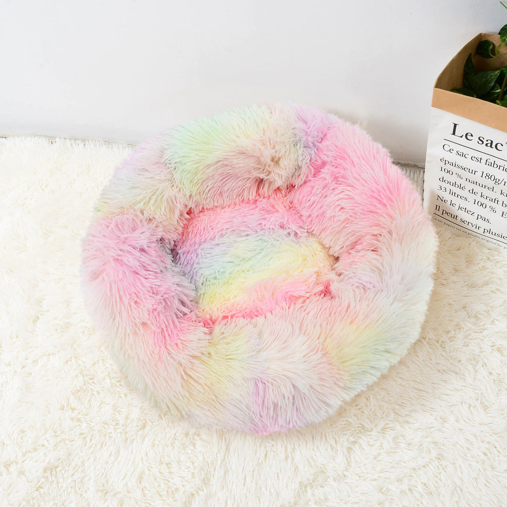 Round Fluffy Kitten Bed Super Soft Cat Bed Plush Warm Cat Sofas Lightweight Comfortable Cat Basket