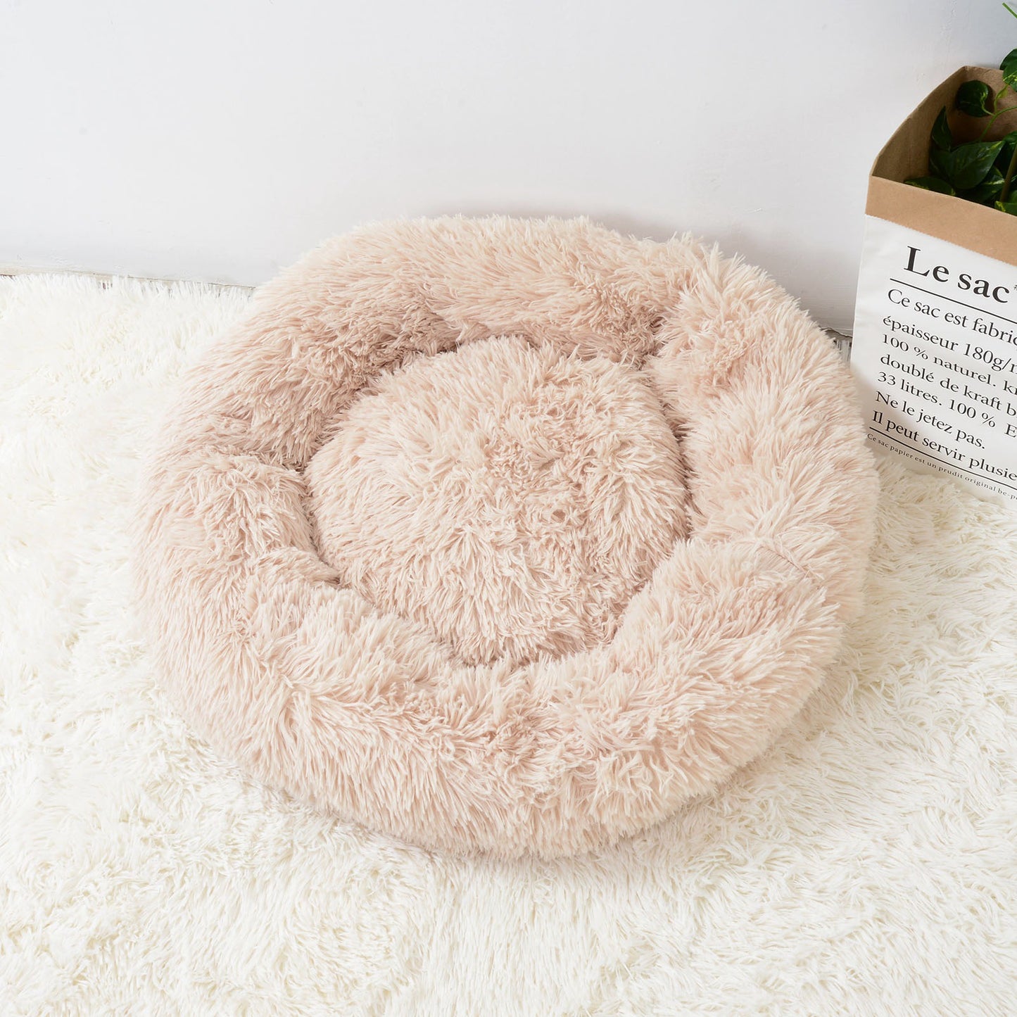 Round Fluffy Kitten Bed Super Soft Cat Bed Plush Warm Cat Sofas Lightweight Comfortable Cat Basket