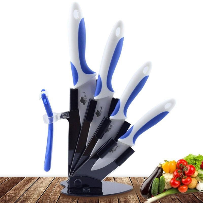 Chef Utility Ceramic Knife Set with Holder White Zirconia Ceramic Kitchen Knives with Peeler