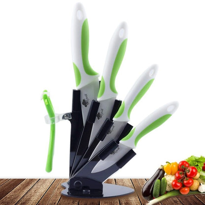 Chef Utility Ceramic Knife Set with Holder White Zirconia Ceramic Kitchen Knives with Peeler