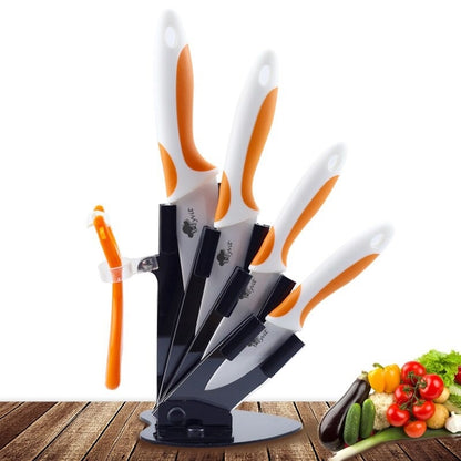 Chef Utility Ceramic Knife Set with Holder White Zirconia Ceramic Kitchen Knives with Peeler