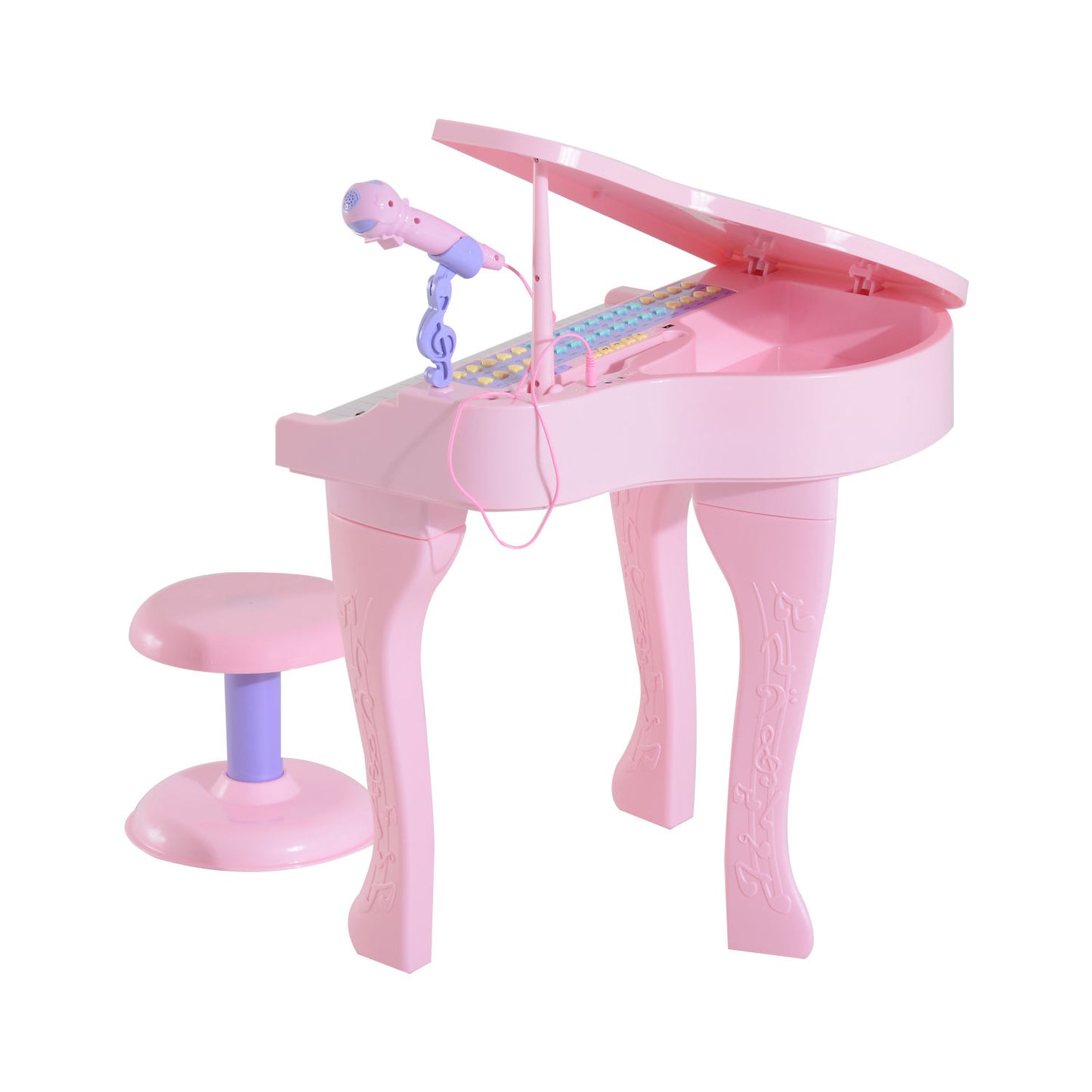 Kids Electronic Keyboard Kids Piano with Stool and Microphone Toy Grand Piano