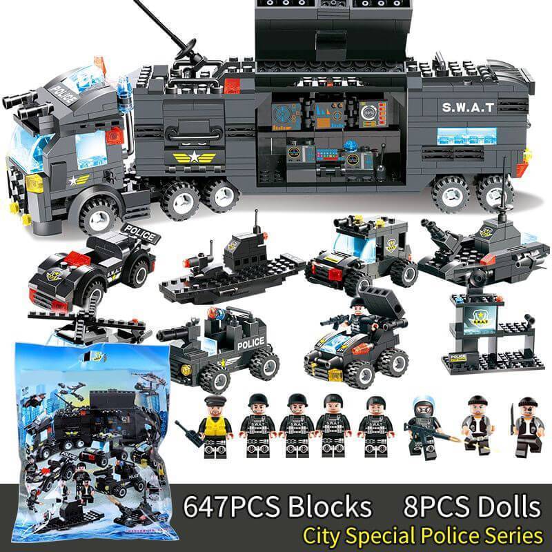 8 IN 1 City Police Truck Station Building Block Series SWAT Toy Gift For Kids - Balma Home