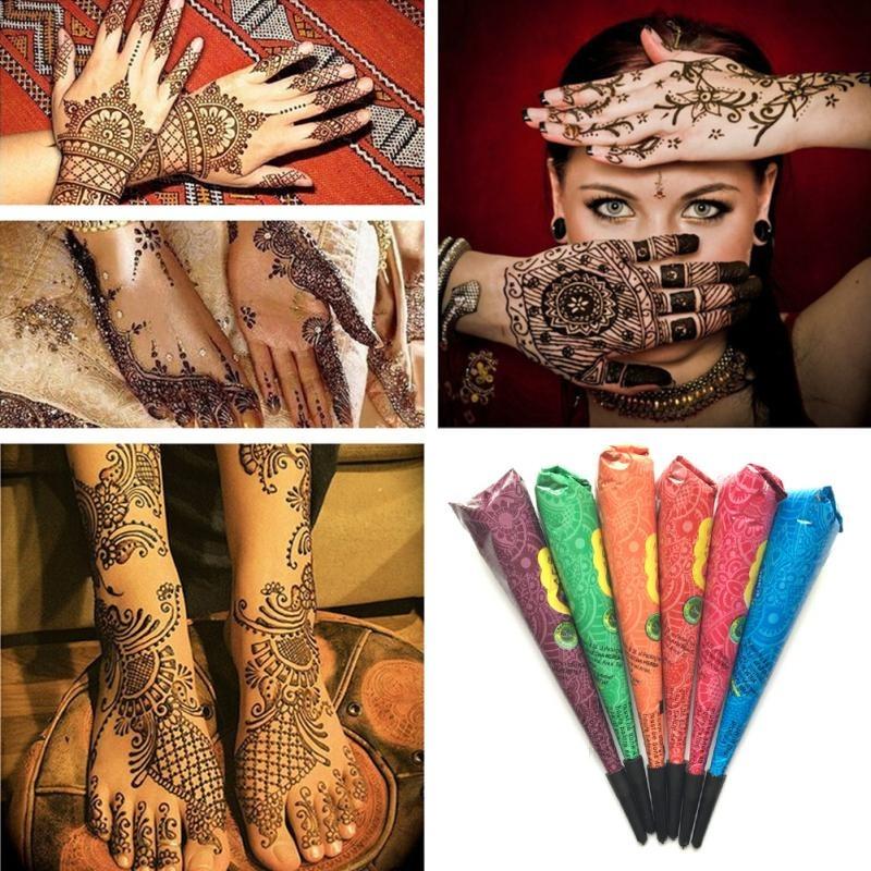 Henna Temporary Art Tattoos Kit, 4 Conical Painting Tattoo & 20 Packs Tattoo Stencils. Waterproof, Safe & Easy To Use, Perfect for Beginners