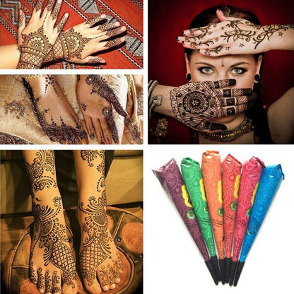 Henna Temporary Art Tattoos Kit, 4 Conical Painting Tattoo & 20 Packs Tattoo Stencils. Waterproof, Safe & Easy To Use, Perfect for Beginners