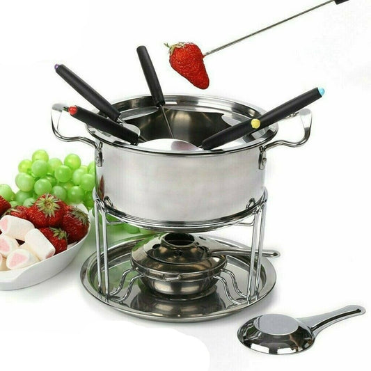 Stainless Steel Fondue Set Fondue Pot 6 Forks with Fuel Burner