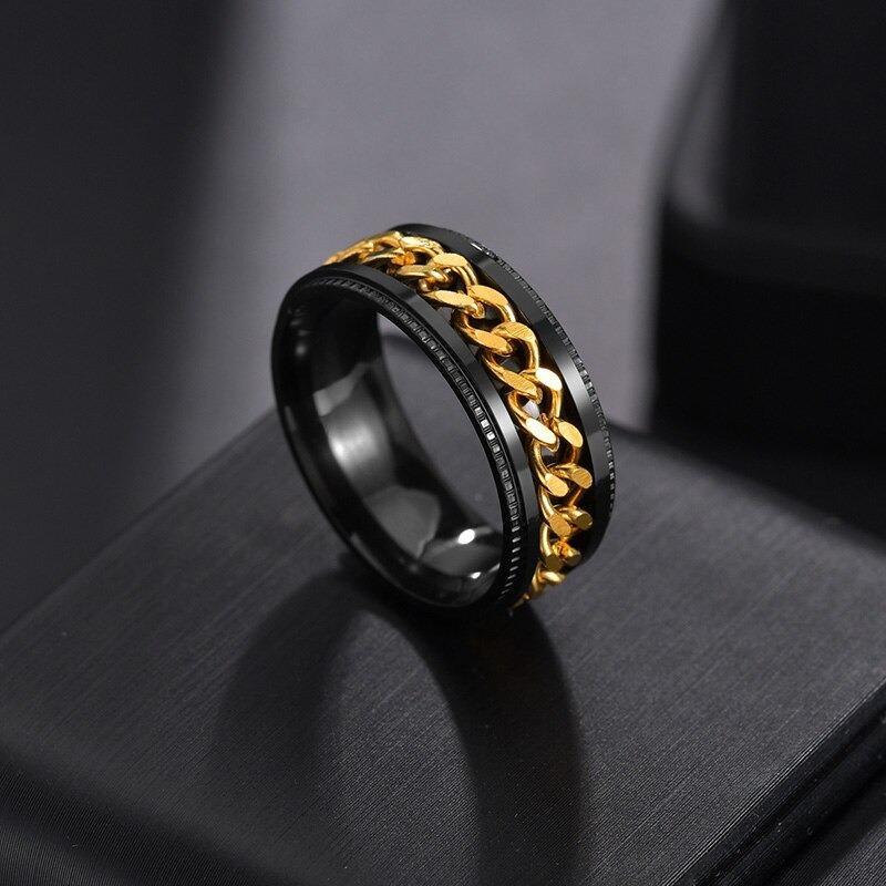 Men's Multiple Black Diamonds Gold Plated Titanium Wedding Ring