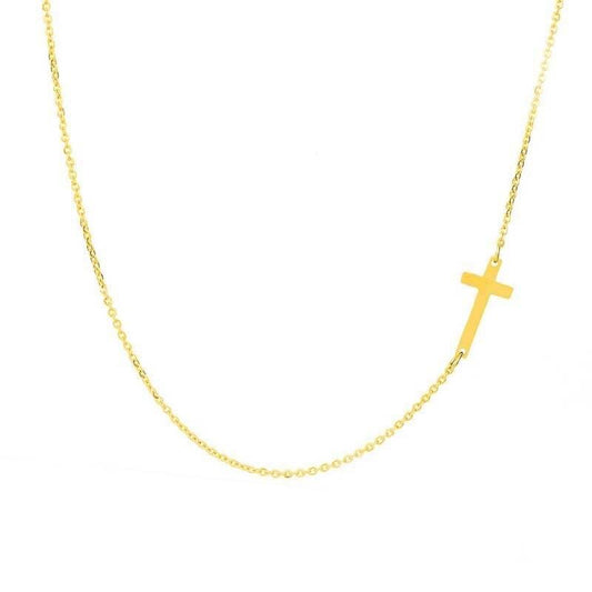 Sideways Curved Cross Pendant Necklace in Sterling Silver