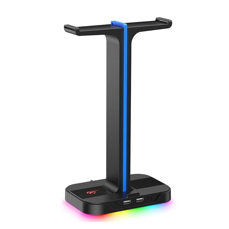 RGB Headset Stand with 2 USB Charging Ports Gamer Headphone Holder Desk Dual Headphone Stand