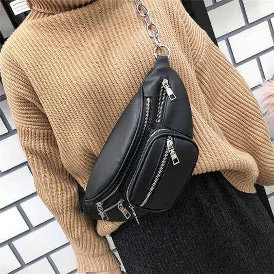 Black Bum Bag Faux Leather Waist Bag