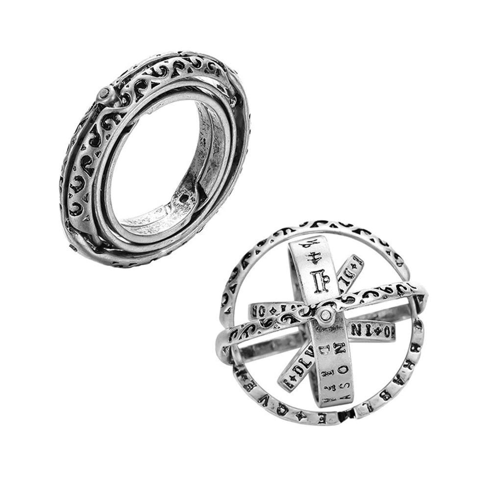 Astronomical Sterling Silver Vintage Armillary Sphere Foldable Zodiac Ring, 7 / Vintage Silver