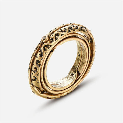 Astronomical Sterling Silver Vintage Armillary Sphere Foldable Zodiac Ring, 7 / Vintage Silver