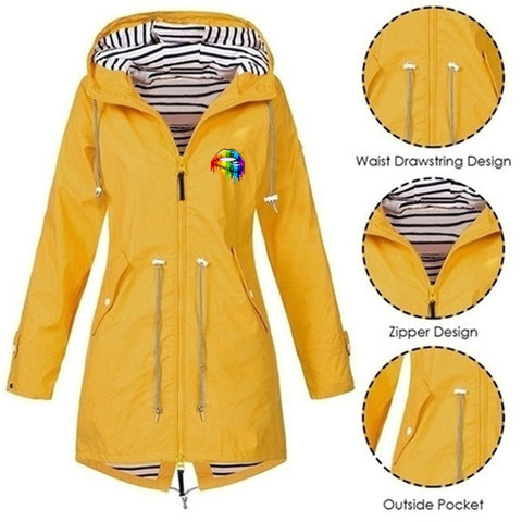 Plus Size Waterproof Windproof Yellow Raincoat Hoodie Yellow Raincoat Women's Ladies Yellow Raincoat