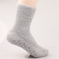 Solid Color Mid Calf Mens Slipper Socks with Grippers Comfortable Breathable Mens Slippers Socks with Rubber Soles