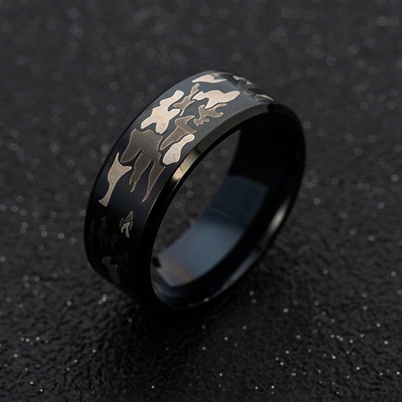 Realistic Tree Camo Tungsten Carbide Wedding Band with Green Leaves