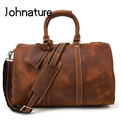 Mens weekend Bag Vintage Crazy Horse Genuine Leather Mens Travel Duffel Bag