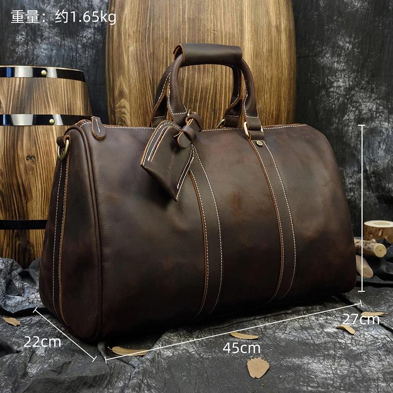 Mens weekend Bag Vintage Crazy Horse Genuine Leather Mens Travel Duffel Bag