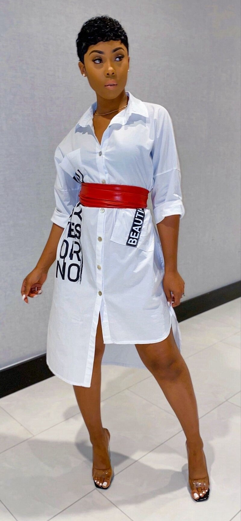 white oversized Long Shirt Dress Women