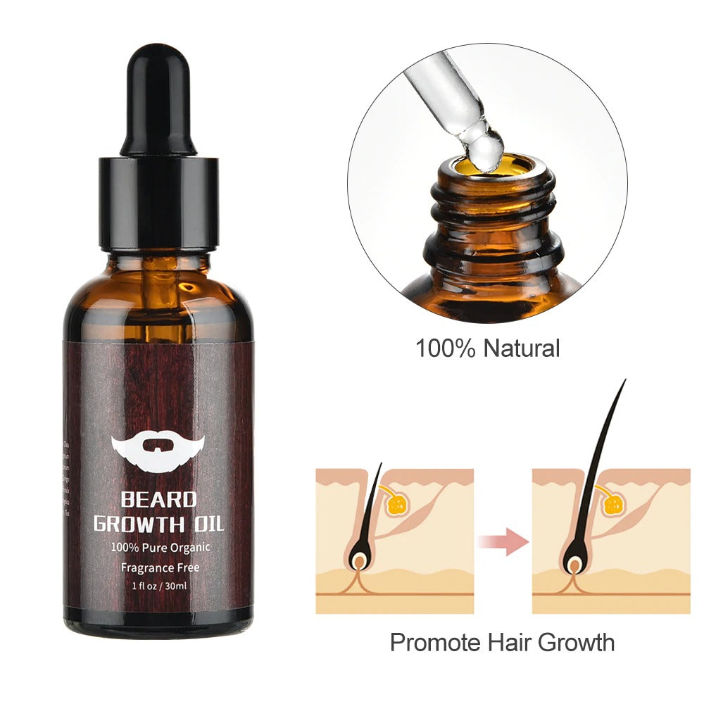 Beard Growth Kit | Oil Enhancer Nourishing Balm Hair Conditioner set with Comb Roller Facial Care Men