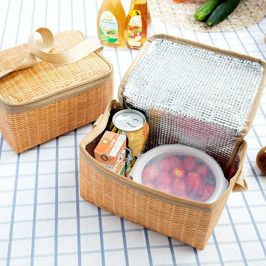 Rattan Picnic Basket with Cooler Thermal Insulated Picnic Set Bag