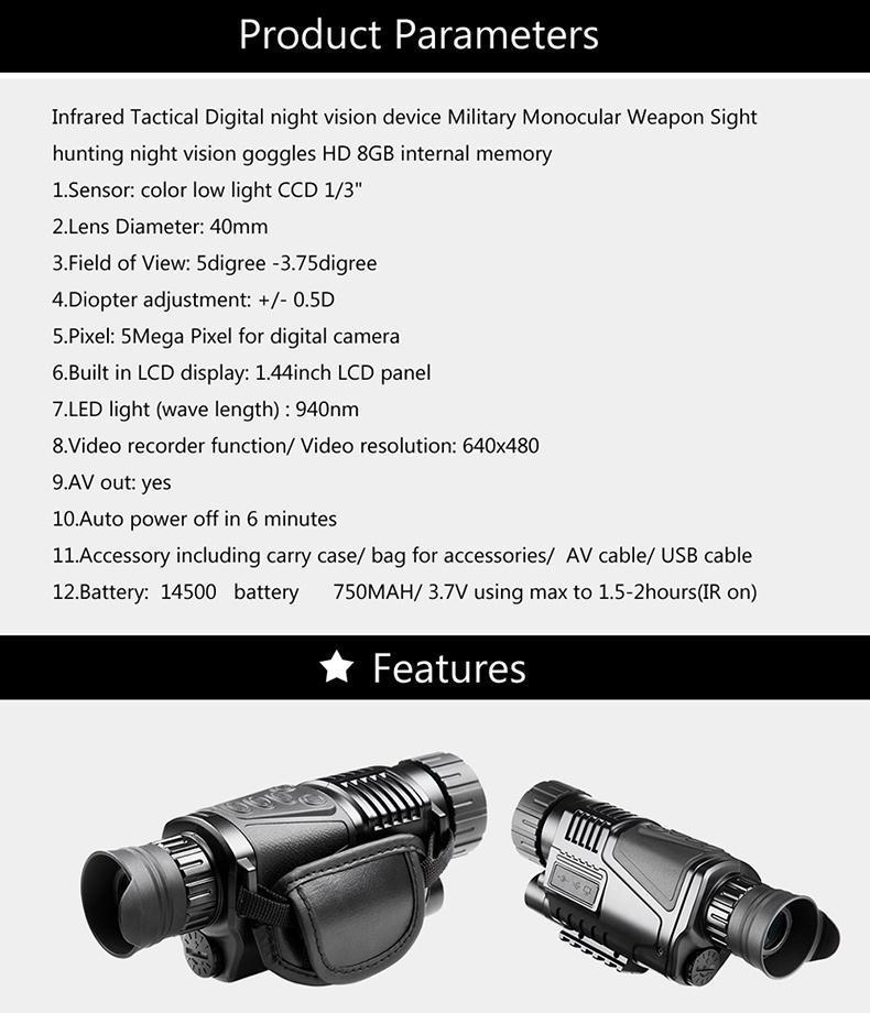 INFRARED NIGHT VISION TELESCOPE MILITARY TACTICAL MONOCULAR POWERFUL HD DIGITAL VISION HIGH QUALITY 5 x 40 - Balma Home