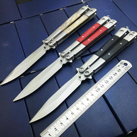 Butterfly in Knife Stainless Steel Blade NO Sharp Metal Handle with Wooden Acrylic 3 Styles High Quality For CS go Free Shipping - Balma Home