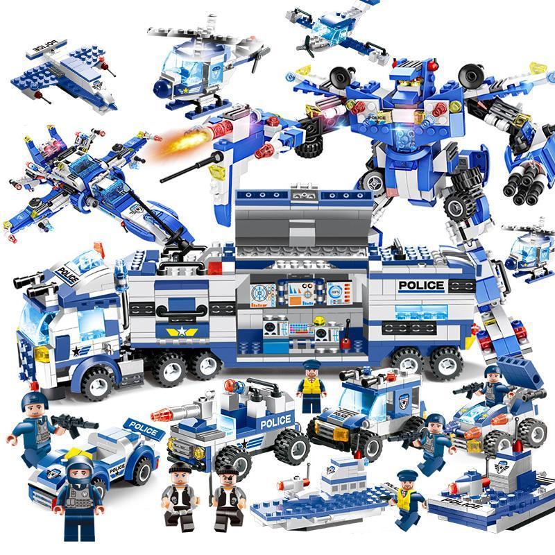 8 IN 1 Robot Aircraft Car City Police SWAT Building Block - Balma Home