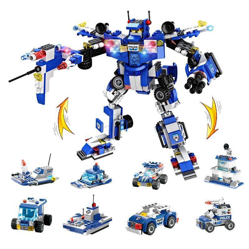 8 IN 1 Robot Aircraft Car City Police SWAT Building Block - Balma Home