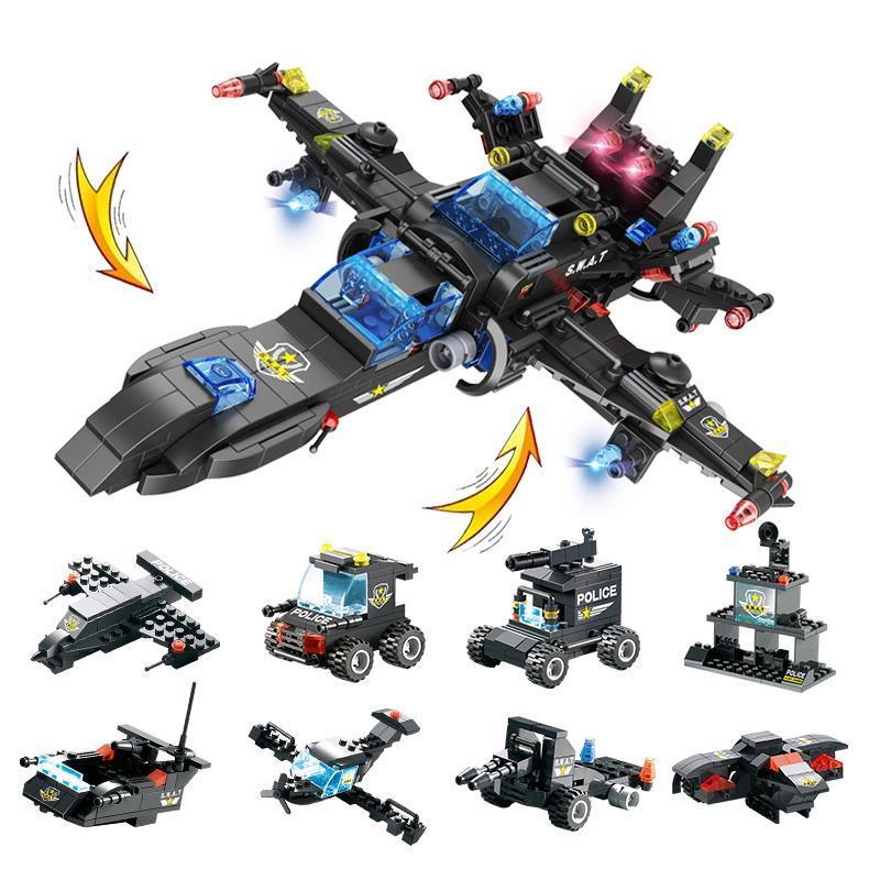 8 IN 1 Robot Aircraft Car City Police SWAT Building Block - Balma Home