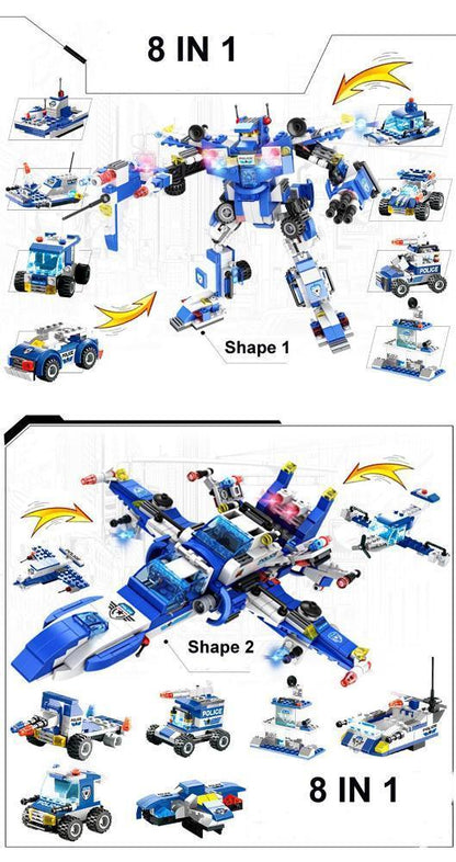 8 IN 1 Robot Aircraft Car City Police SWAT Building Block - Balma Home