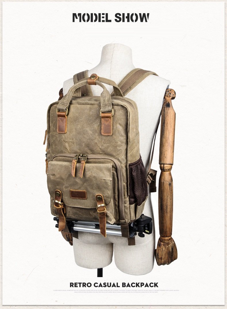 Waterproof Waxed Canvas Camera Backpack