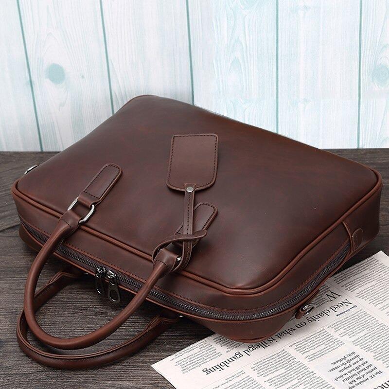 Distressed Leather 17" Computer Bag Vintage Style Laptop Messenger Briefcase