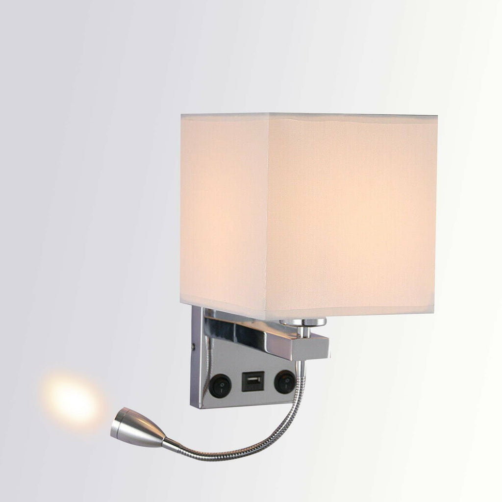 2 in 1 Reading Modern Bedside Wall Mounted Plug-in Light with USB Port