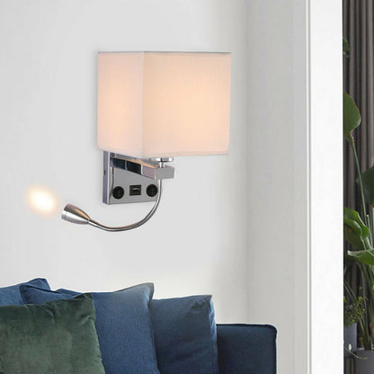 2 in 1 Reading Modern Bedside Wall Mounted Plug-in Light with USB Port