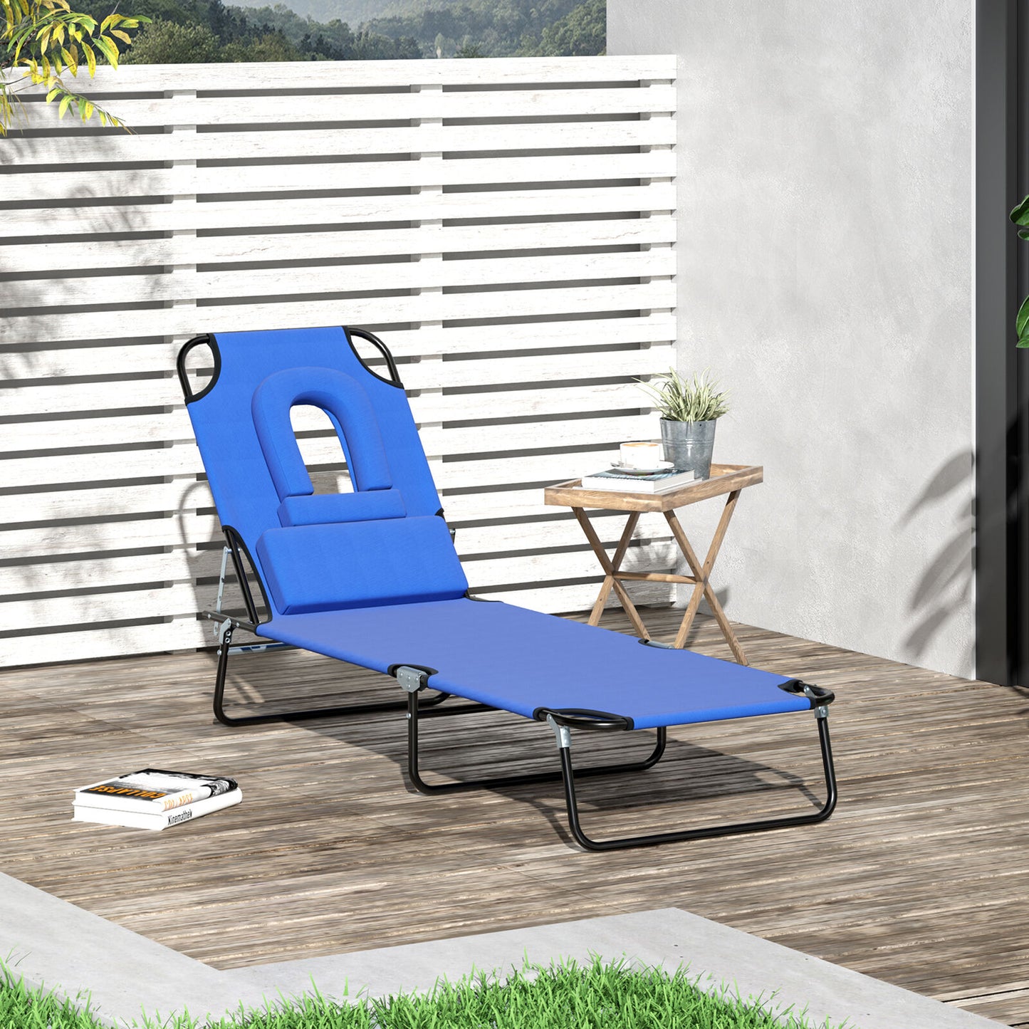 Portable Folding Sun Lounger Cushioned Recliner Outdoor Seat Bed Reclining Reading Sun Lounger