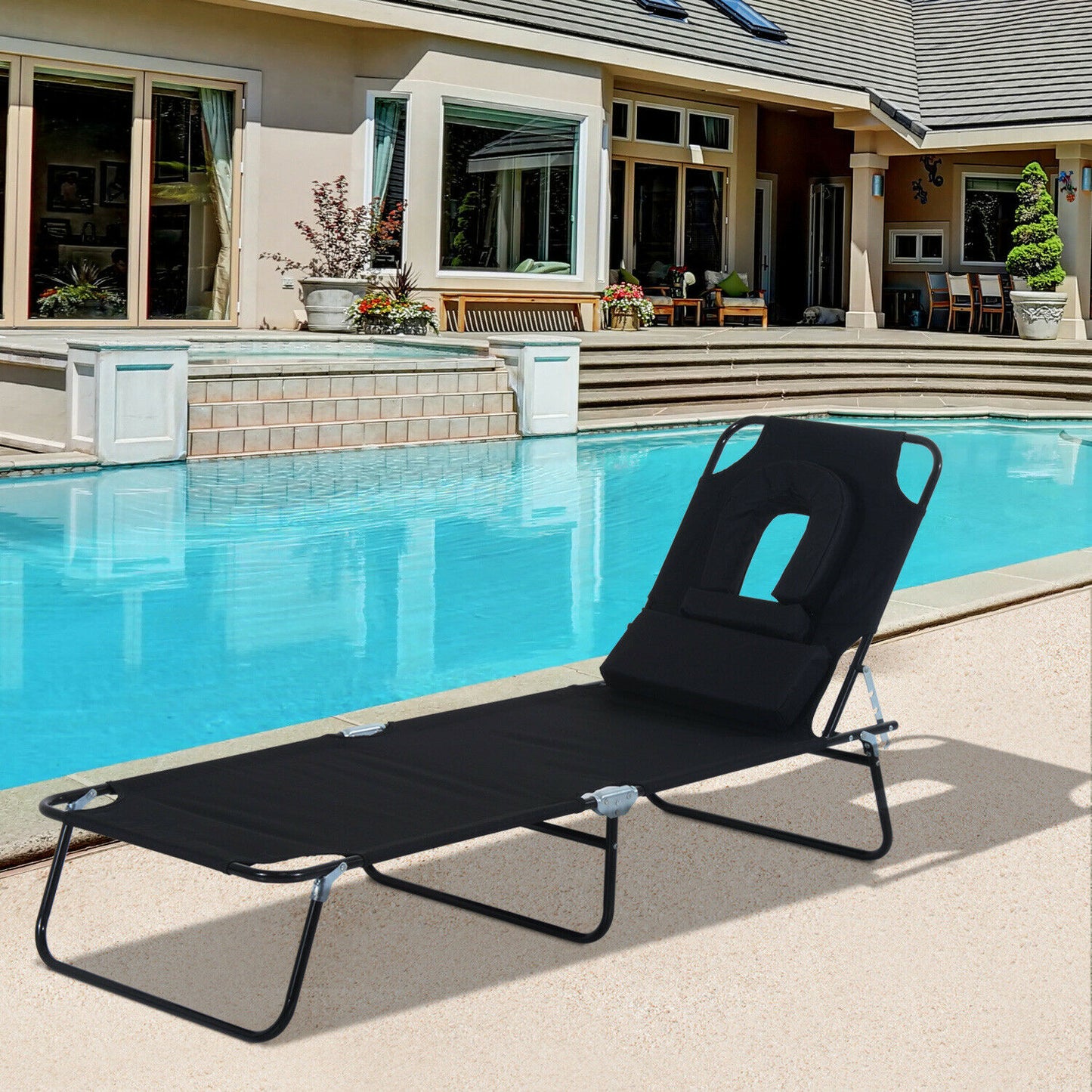 Portable Folding Sun Lounger Cushioned Recliner Outdoor Seat Bed Reclining Reading Sun Lounger