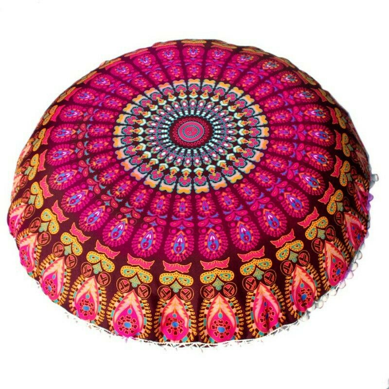 Indian Mandala Case Round Meditation Cushion