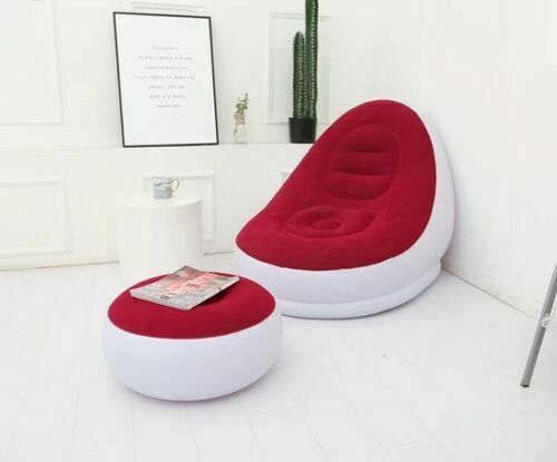 Deluxe Inflatable Chair Lounge Chair with Ottoman Stool