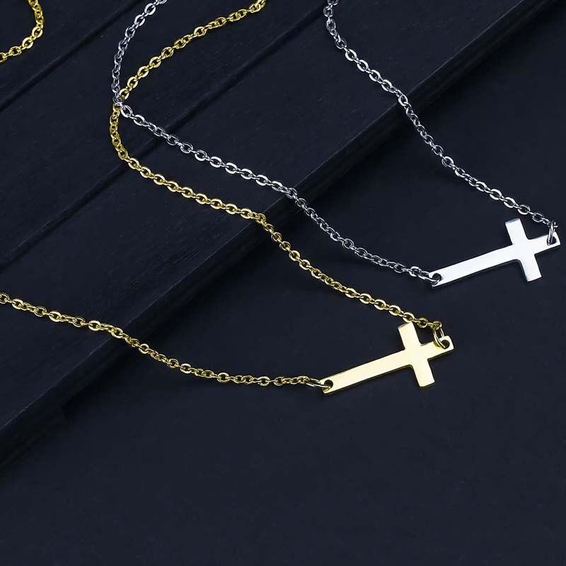 Sideways Curved Cross Pendant Necklace in Sterling Silver