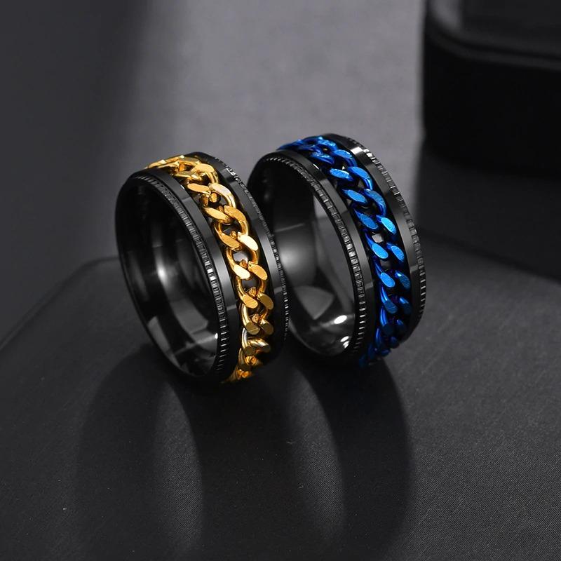 Men's Multiple Black Diamonds Gold Plated Titanium Wedding Ring