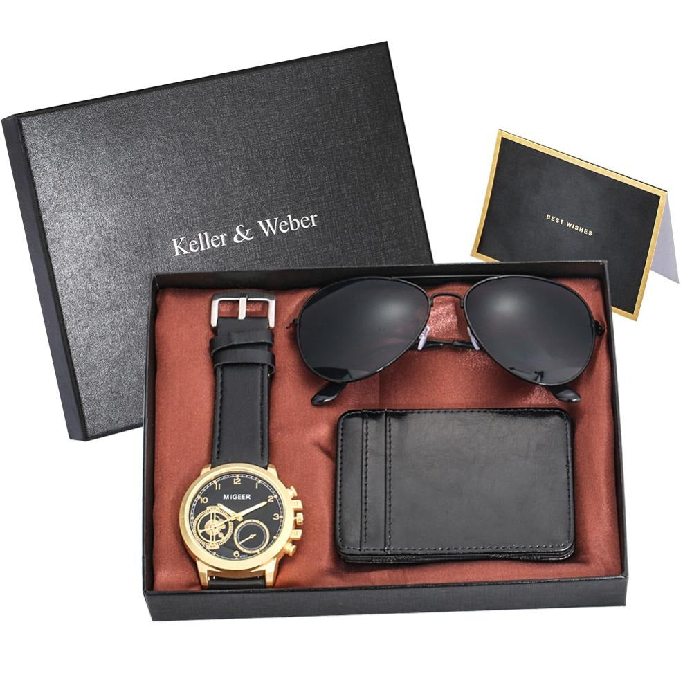 Luxury Gift Sets for Men Watch Wallet and Glasses
