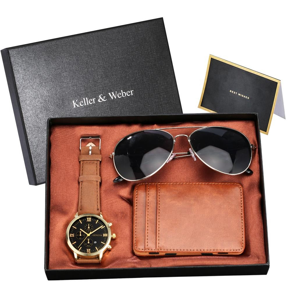 Luxury Gift Sets for Men Watch Wallet and Glasses